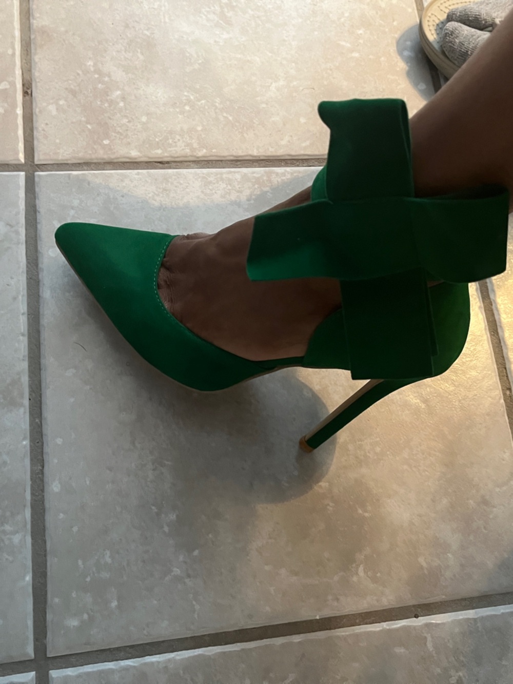 Emerald Pointed-Toe Stiletto Pump with Ankle Bow